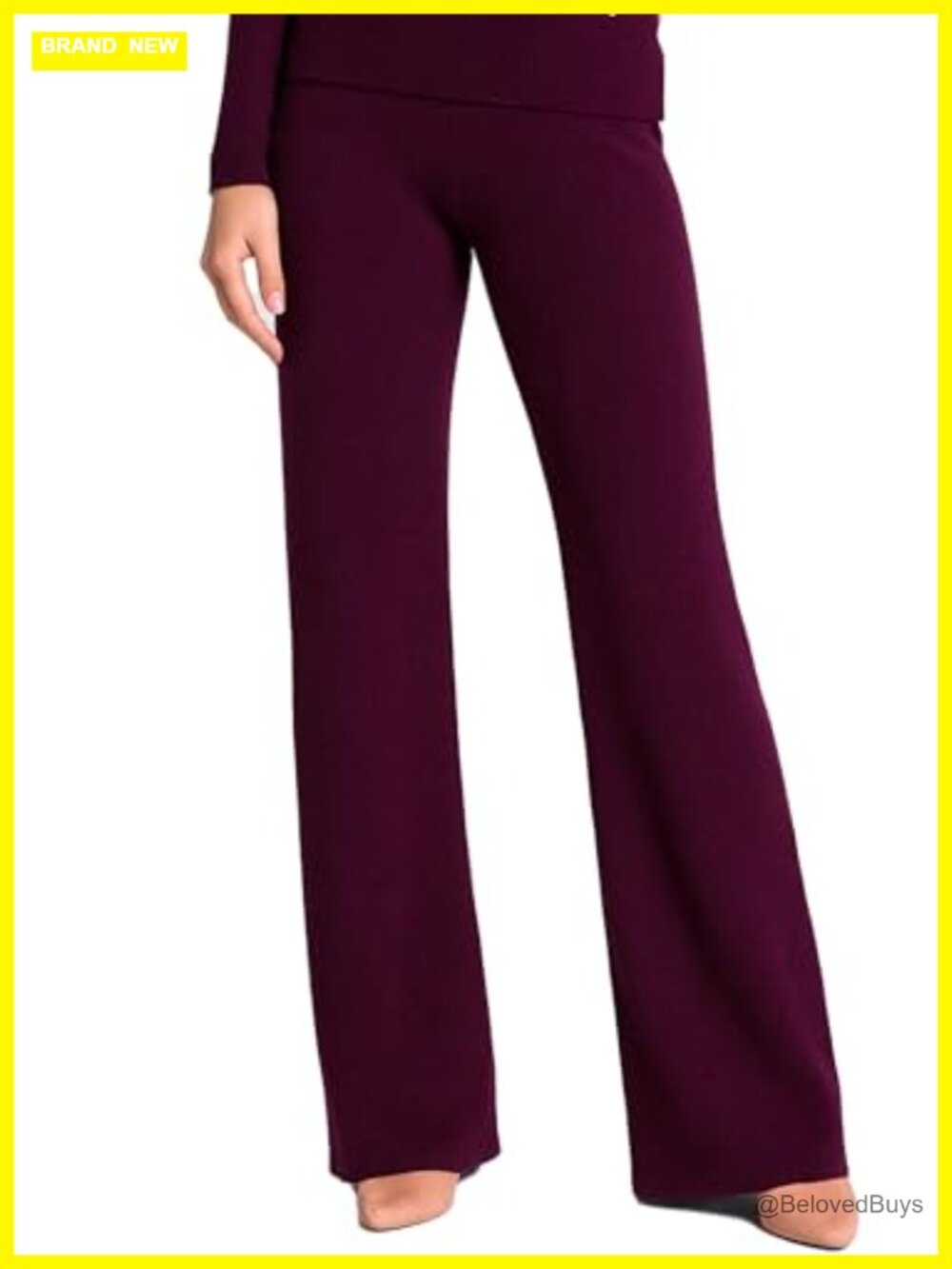 100% Cashmere Bootcut Pants Mid Rise Elastic Waist Lounge Trousers